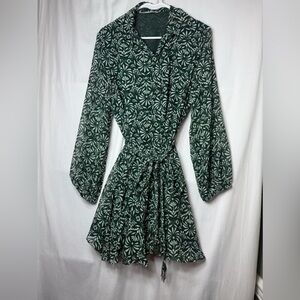 Zara Green Floral Long Sleeve Dress